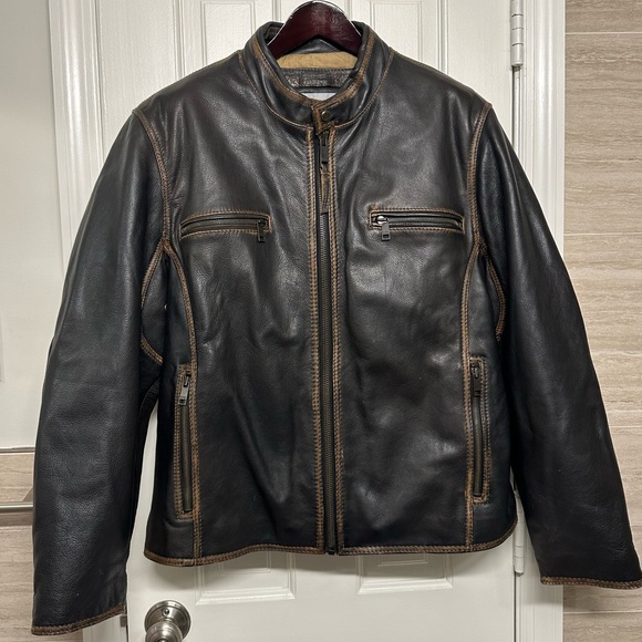 Marc New York Andrew Marc Distressed Heavy Moto Leather Jacket Mens Size XL - Picture 2 of 16